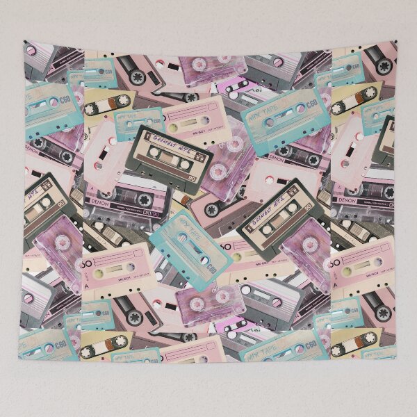 Item preview, Mixtape Explosion - Retro Pastel Blue Pink Music Tape Pattern Mix, Cassette Collage designed and sold by RoseGenuine.