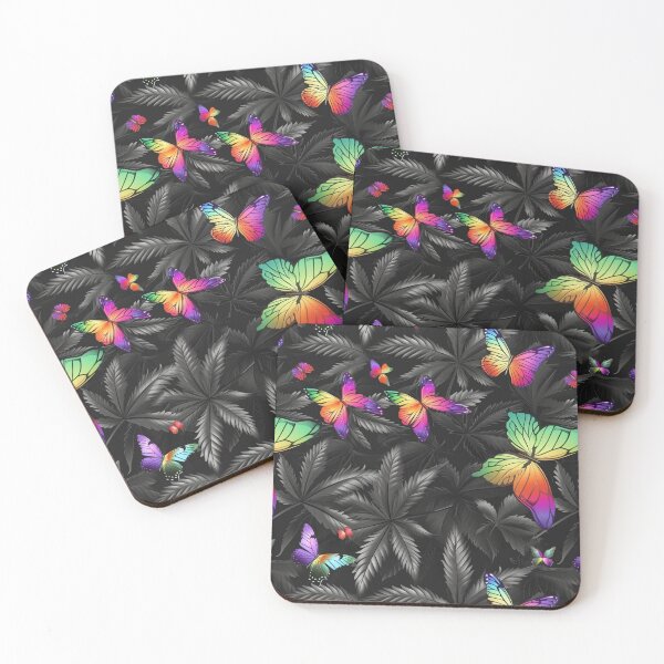 Item preview,  Rainbow Butterflies with Dark Cannabis Weed Leaves Seamless Pattern designed and sold by MedicatedMedusa.