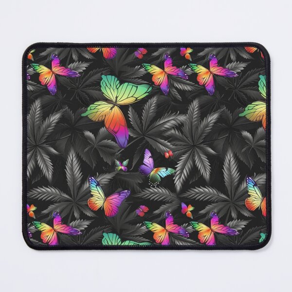 Item preview,  Rainbow Butterflies with Dark Cannabis Weed Leaves Seamless Pattern designed and sold by MedicatedMedusa.