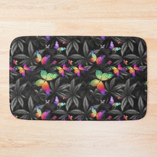 Item preview,  Rainbow Butterflies with Dark Cannabis Weed Leaves Seamless Pattern designed and sold by MedicatedMedusa.