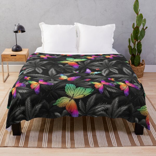 Item preview,  Rainbow Butterflies with Dark Cannabis Weed Leaves Seamless Pattern designed and sold by MedicatedMedusa.
