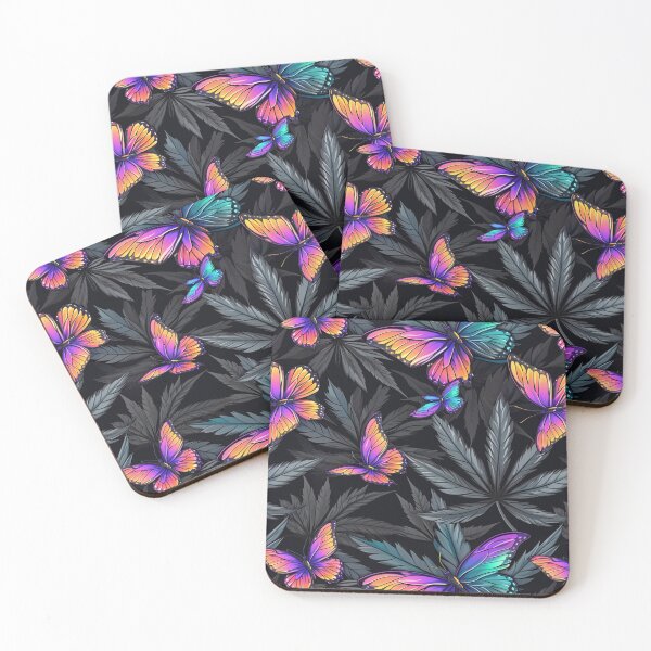 Item preview, Vibrant Butterflies and Cannabis Weed Leaves Seamless Pattern designed and sold by MedicatedMedusa.