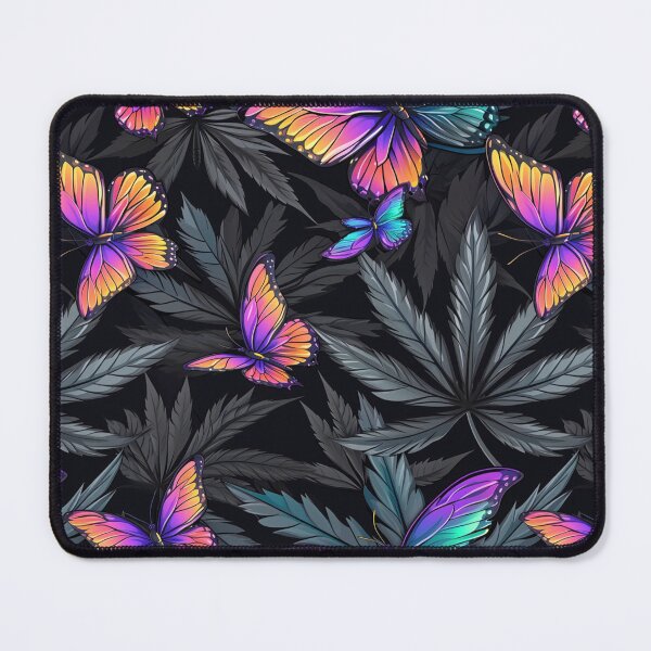 Item preview, Vibrant Butterflies and Cannabis Weed Leaves Seamless Pattern designed and sold by MedicatedMedusa.