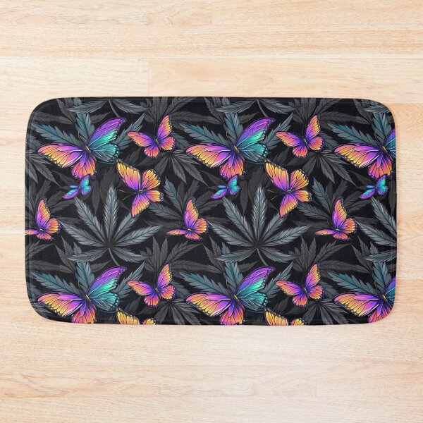 Item preview, Vibrant Butterflies and Cannabis Weed Leaves Seamless Pattern designed and sold by MedicatedMedusa.