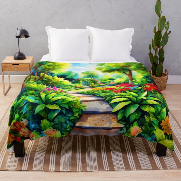 Item preview, Camino Zen floreciente verde con flores rojas designed and sold by SassyArtistry.
