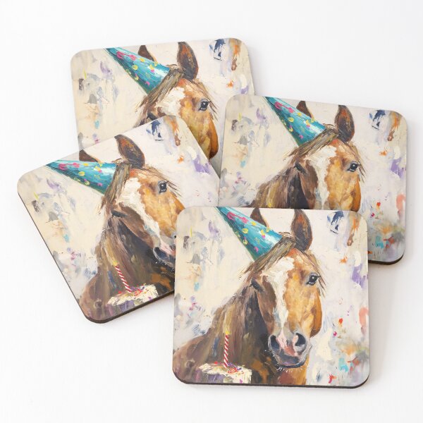 Item preview, Horse In Party Hat with Birthday Cake in painted style designed and sold by OddCorro.