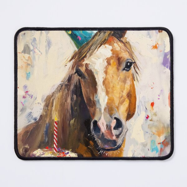 Item preview, Horse In Party Hat with Birthday Cake in painted style designed and sold by OddCorro.