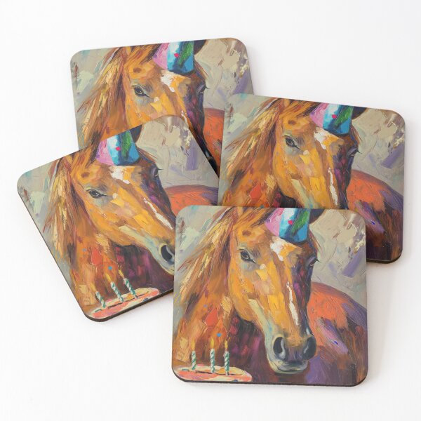 Item preview, Horse In Party Hat with Birthday Cake in painted style designed and sold by OddCorro.