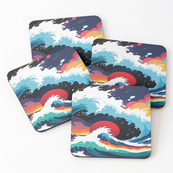 Item preview, turbulent waters with the most beautiful sunset in waves designed and sold by HawiseRosso.