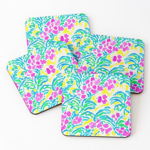 Item preview, Preppy pink and green wild flowers and leaves on yellow designed and sold by SophieClimaArt.