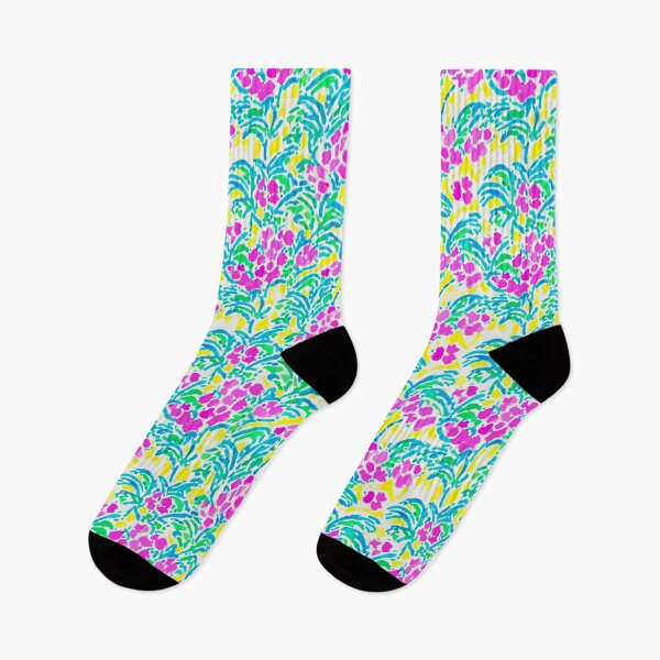 Item preview, Preppy pink and green wild flowers and leaves on yellow designed and sold by SophieClimaArt.