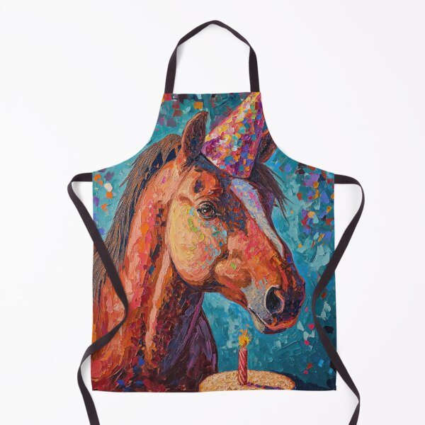 Item preview, Horse in Party Hat with Birthday Cake in vibrant painted style designed and sold by OddCorro.