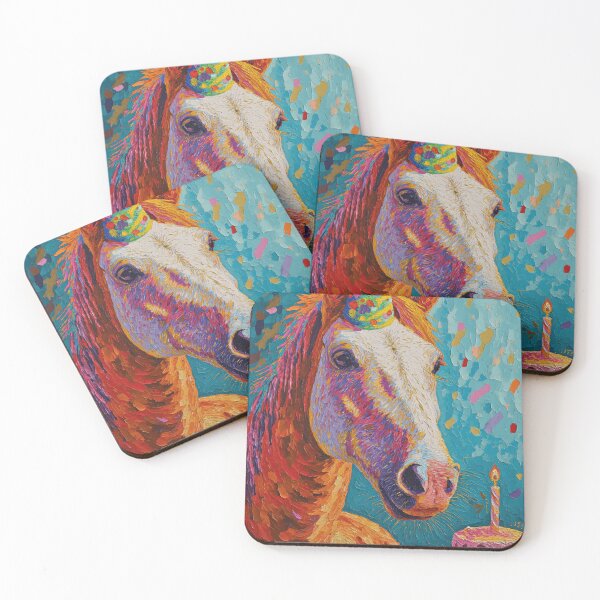 Item preview, Horse in Party Hat with Birthday Cake in painted vibrant style designed and sold by OddCorro.