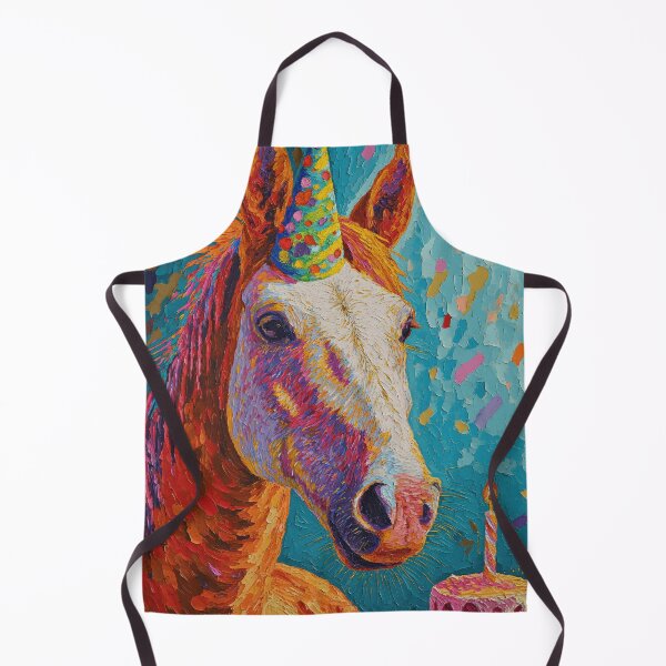 Item preview, Horse in Party Hat with Birthday Cake in painted vibrant style designed and sold by OddCorro.