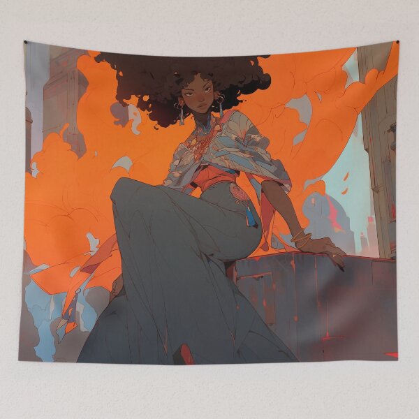 Item preview, Girl with fire background designed and sold by Rebelka.