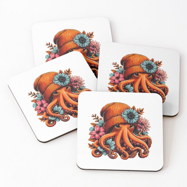 Item preview, Octopus Orange Beanie Floral designed and sold by styleonestaa.