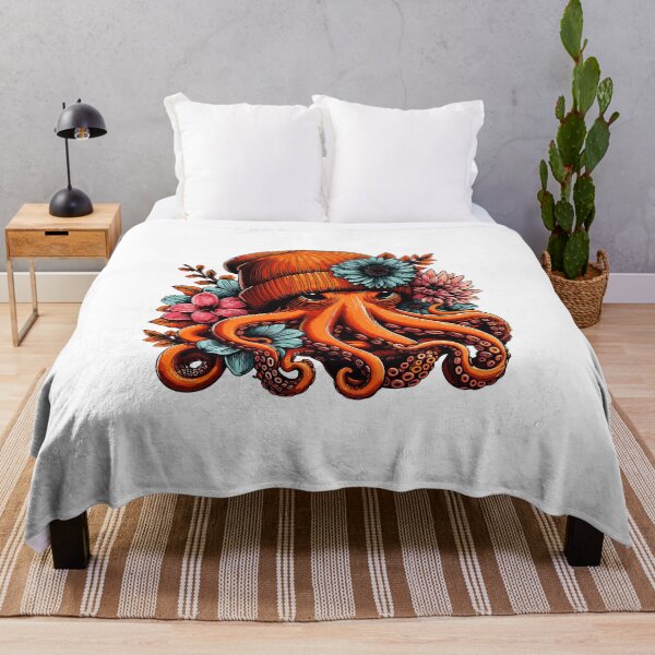 Artikelvorschau, Oktopus Orange Beanie Floral entworfen und verkauft von styleonestaa.