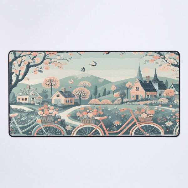 Item preview, Cottagecore Aesthetic Flowers And Bicycles Desk Mat And Mouse Pad designed and sold by KitonicTees.