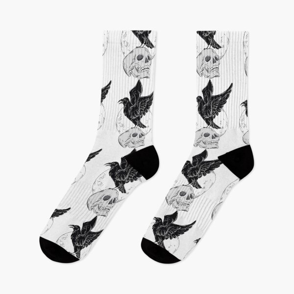 Item preview, Gothic Raven Perched on Skull Under Crescent Moon designed and sold by Hudoges.
