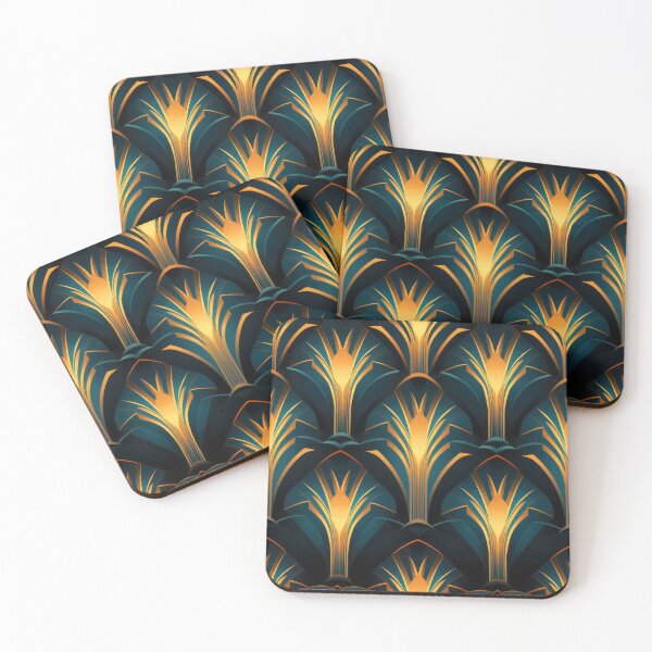 Item preview, Teal-Green And Vintage Golden Art Deco Pattern designed and sold by DEC02.