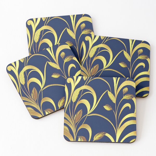 Item preview, Art Deco Golden Leaves Pattern On Midnight Blue designed and sold by DEC02.