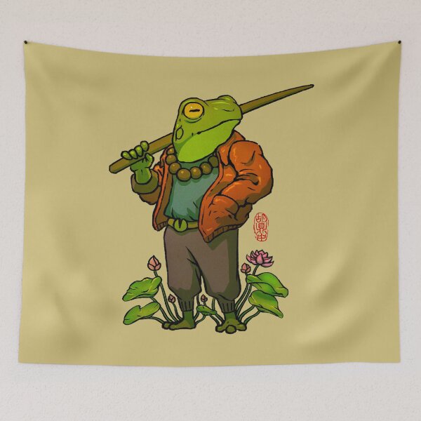 Item preview, cool anime frog with wood sword chinese asian art designed and sold by DingHuArt.