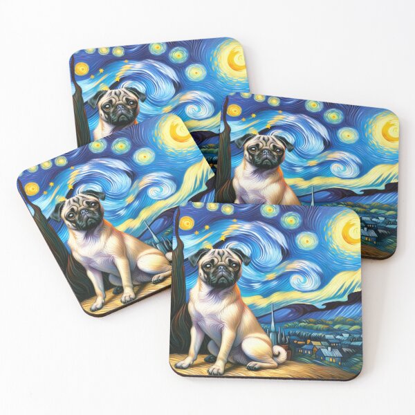 Item preview, Starry Night Pug Van gogh Inspired Dog Painting designed and sold by Vangoholic.