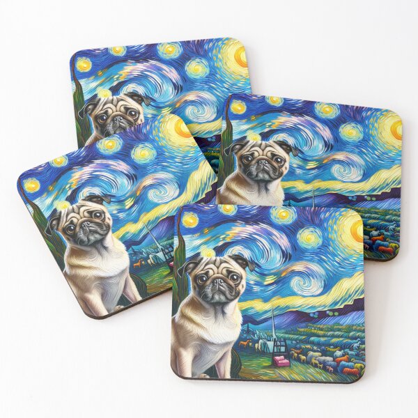 Item preview, Starry Night Pug Van gogh Inspired Dog Painting designed and sold by Vangoholic.