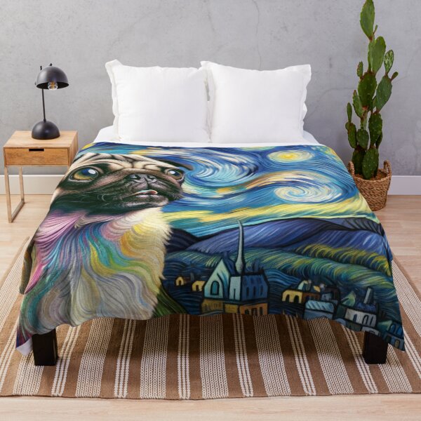 Item preview, Starry Night Pug Van gogh Inspired Dog Painting designed and sold by Vangoholic.