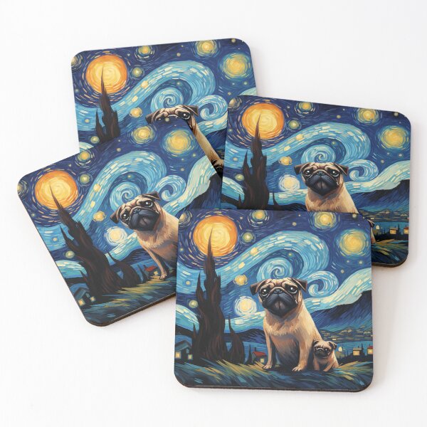Item preview, Starry Night Pug Van gogh Inspired Dog Painting designed and sold by Vangoholic.