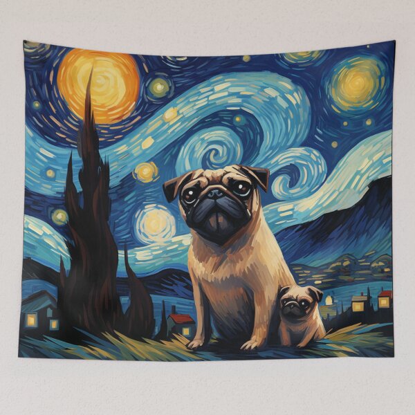 Item preview, Starry Night Pug Van gogh Inspired Dog Painting designed and sold by Vangoholic.