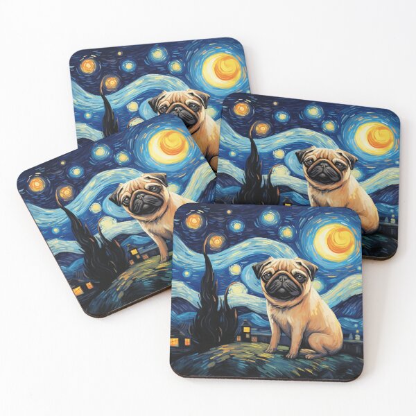 Item preview, Starry Night Pug Van gogh Inspired Dog Painting designed and sold by Vangoholic.