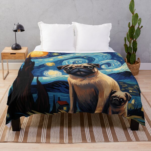 Item preview, Starry Night Pug Van gogh Inspired Dog Painting designed and sold by Vangoholic.