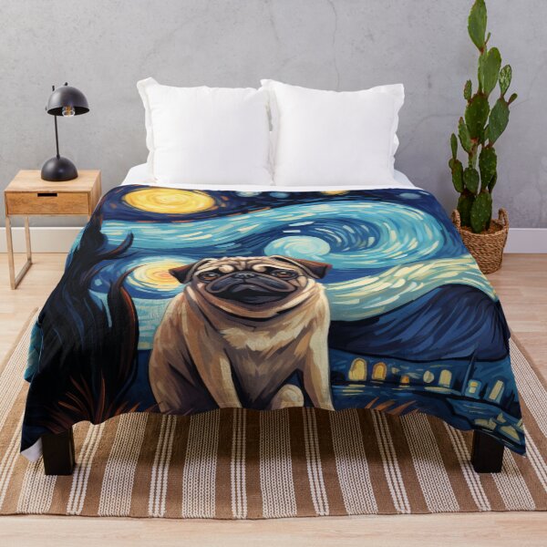 Item preview, Starry Night Pug Van gogh Inspired Dog Painting designed and sold by Vangoholic.