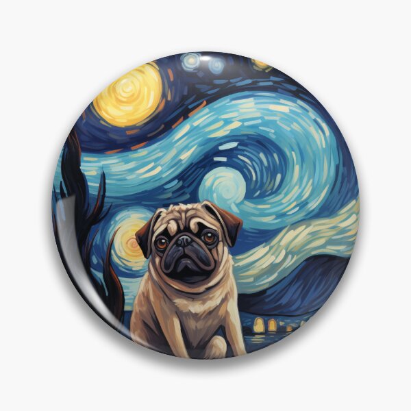 Item preview, Starry Night Pug Van gogh Inspired Dog Painting designed and sold by Vangoholic.