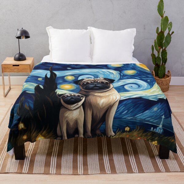 Item preview, Starry Night Pug Van gogh Inspired Dog Painting designed and sold by Vangoholic.