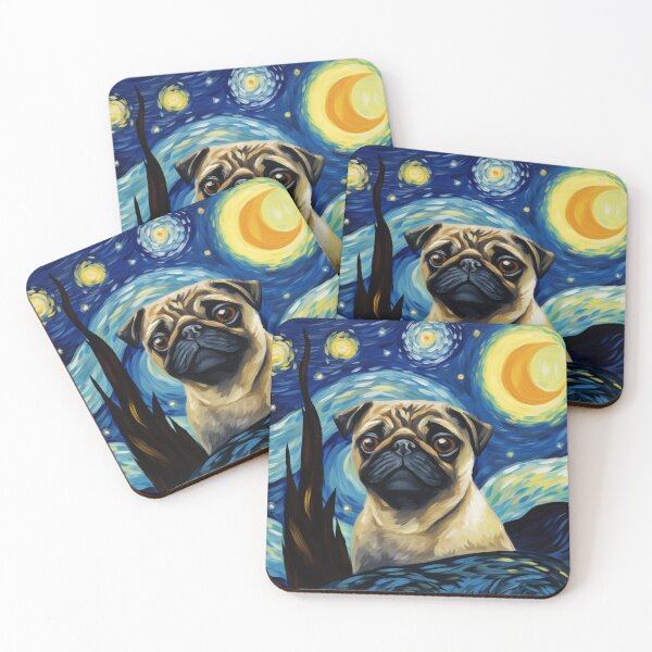 Item preview, Starry Night Pug Van gogh Inspired Dog Painting designed and sold by Vangoholic.