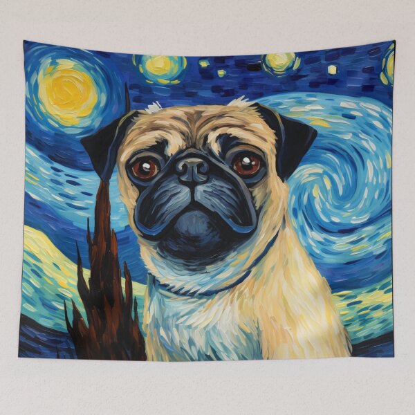 Item preview, Starry Night Pug Van gogh Inspired Dog Painting designed and sold by Vangoholic.