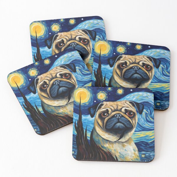 Item preview, Starry Night Pug Van gogh Inspired Dog Painting designed and sold by Vangoholic.