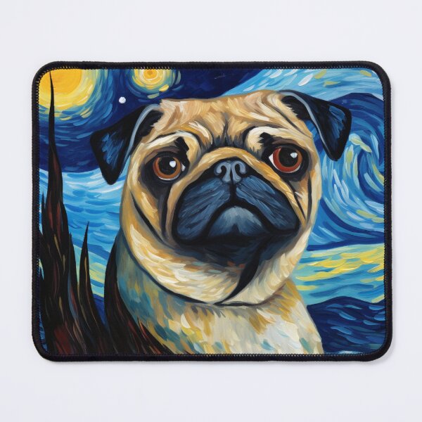 Item preview, Starry Night Pug Van gogh Inspired Dog Painting designed and sold by Vangoholic.