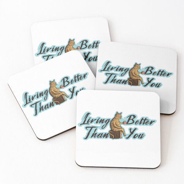 Item preview, Living better quote Cat drinking coffee designed and sold by Vamp2DxZSmit.