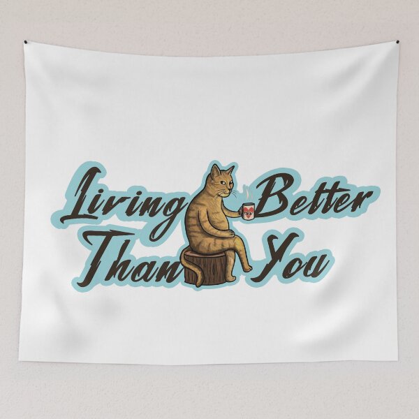 Item preview, Living better quote Cat drinking coffee designed and sold by Vamp2DxZSmit.