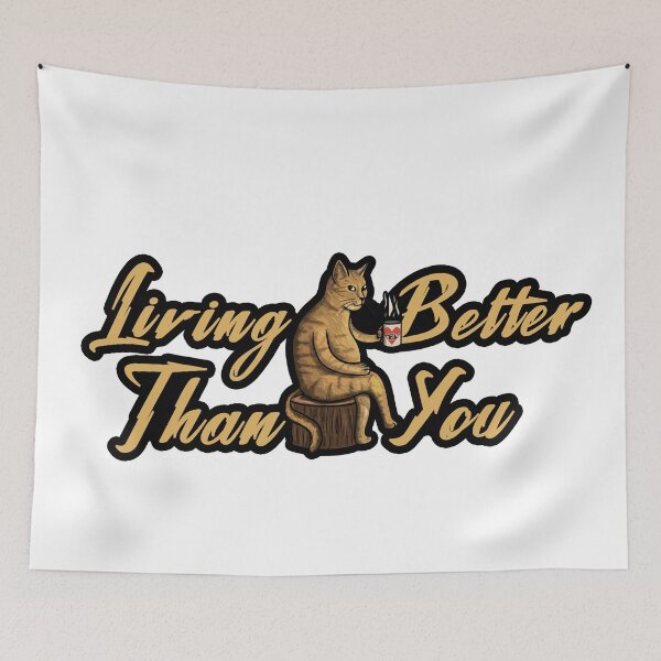 Item preview, Living better quote Cat drinking coffee designed and sold by Vamp2DxZSmit.