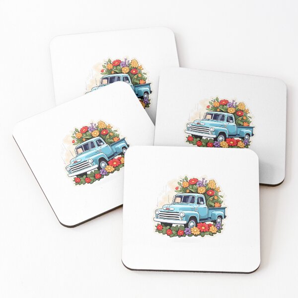 Item preview, Blue farm truck big flowers designed and sold by Cardsurveyors.