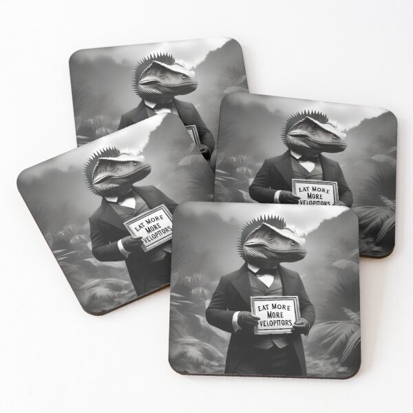 Item preview, Dapper dino in ferrotype with sign "eat more velociraptor" designed and sold by eatmorvelopator.
