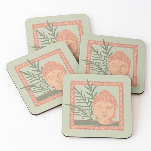 Item preview, Buddha Head Statue with Palm Fronds - Tea, Coral, Melon, Sage designed and sold by Irene Estelle.