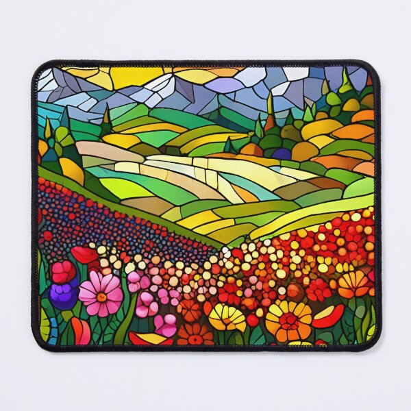 Item preview, Stained Glass Colorful Mountain Meadow designed and sold by ChanceTwoArt.