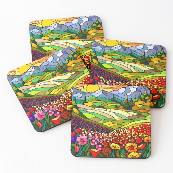Item preview, Stained Glass Colorful Mountain Meadow designed and sold by ChanceTwoArt.