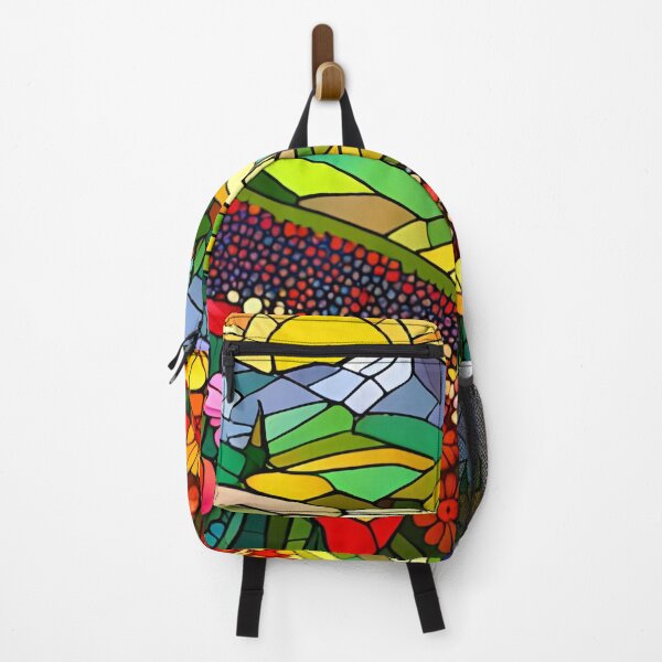 Item preview, Stained Glass Colorful Mountain Meadow designed and sold by ChanceTwoArt.
