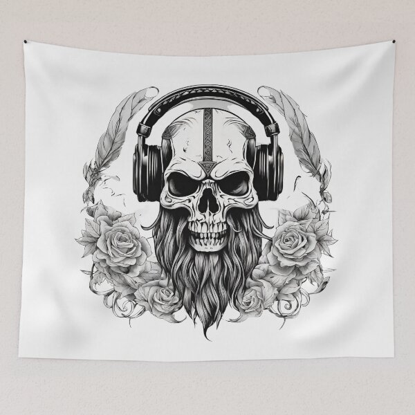 Item preview, Viking Skull in Headphones Tattoo style  designed and sold by CyberArtistOne.